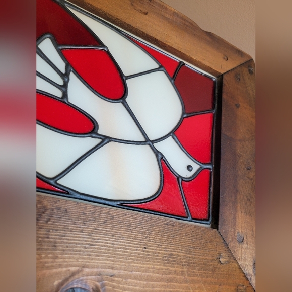 Vintage Holy Spirit White Red Stained Glass & Wood Panel Square #518024 14x 12" - Picture 5 of 11